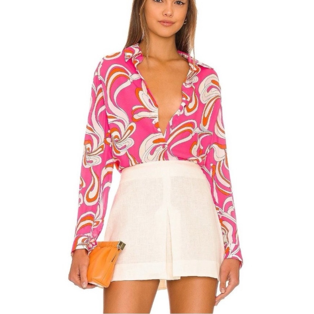 L'agence Nina Long Sleeve Blouse
Orange & Rose Abstract Swirl Size XSmall NWT - Picture 4 of 8